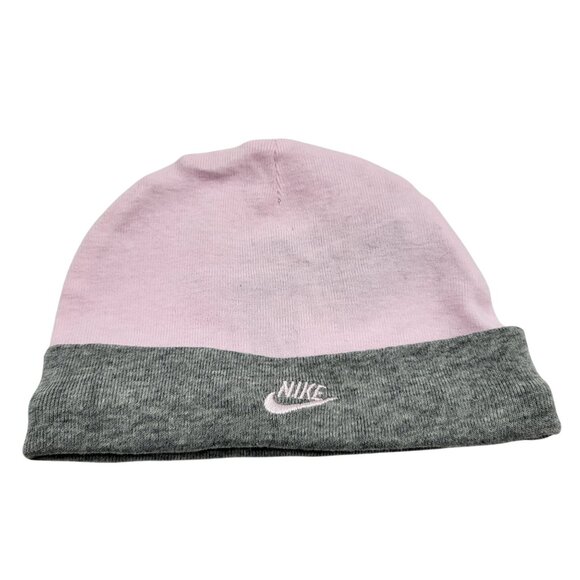 Nike Pink & Gray Infant Baby Girl Beanie 0-6 Months Newborn Pink Grey - Picture 1 of 7